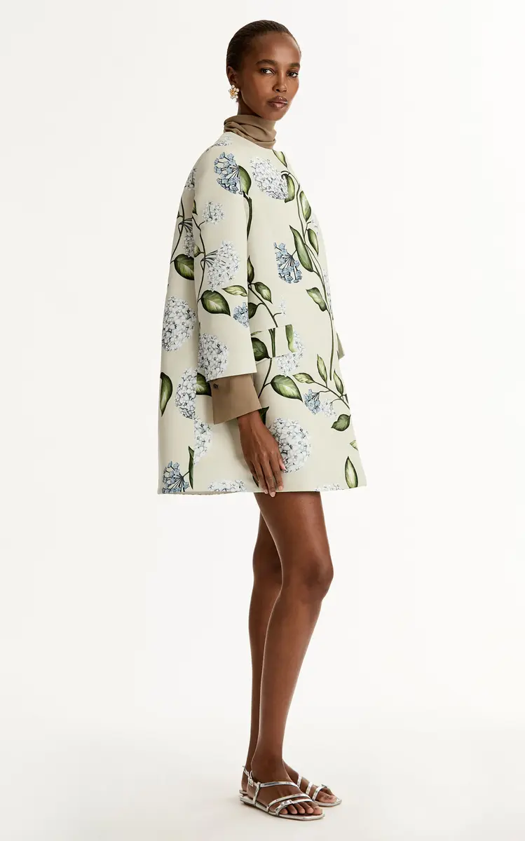 Oscar de la Renta Porcelain Flowers Short Faille Coat | Thumbnail 5 Oscar de la Renta Porcelain Flowers Short Faille Coat | Thumbnail 5