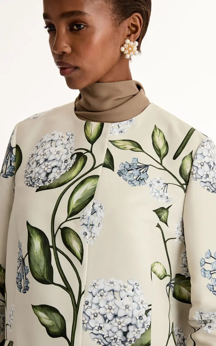 Oscar de la Renta Porcelain Flowers Short Faille Coat | Thumbnail 6 Oscar de la Renta Porcelain Flowers Short Faille Coat | Thumbnail 6