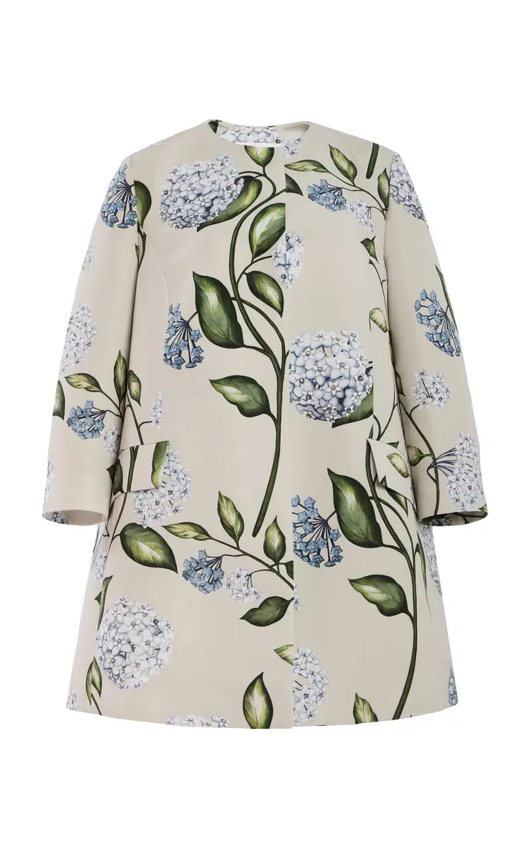 Oscar de la Renta Porcelain Flowers Short Faille Coat | Image 1 Oscar de la Renta Porcelain Flowers Short Faille Coat | Image 1