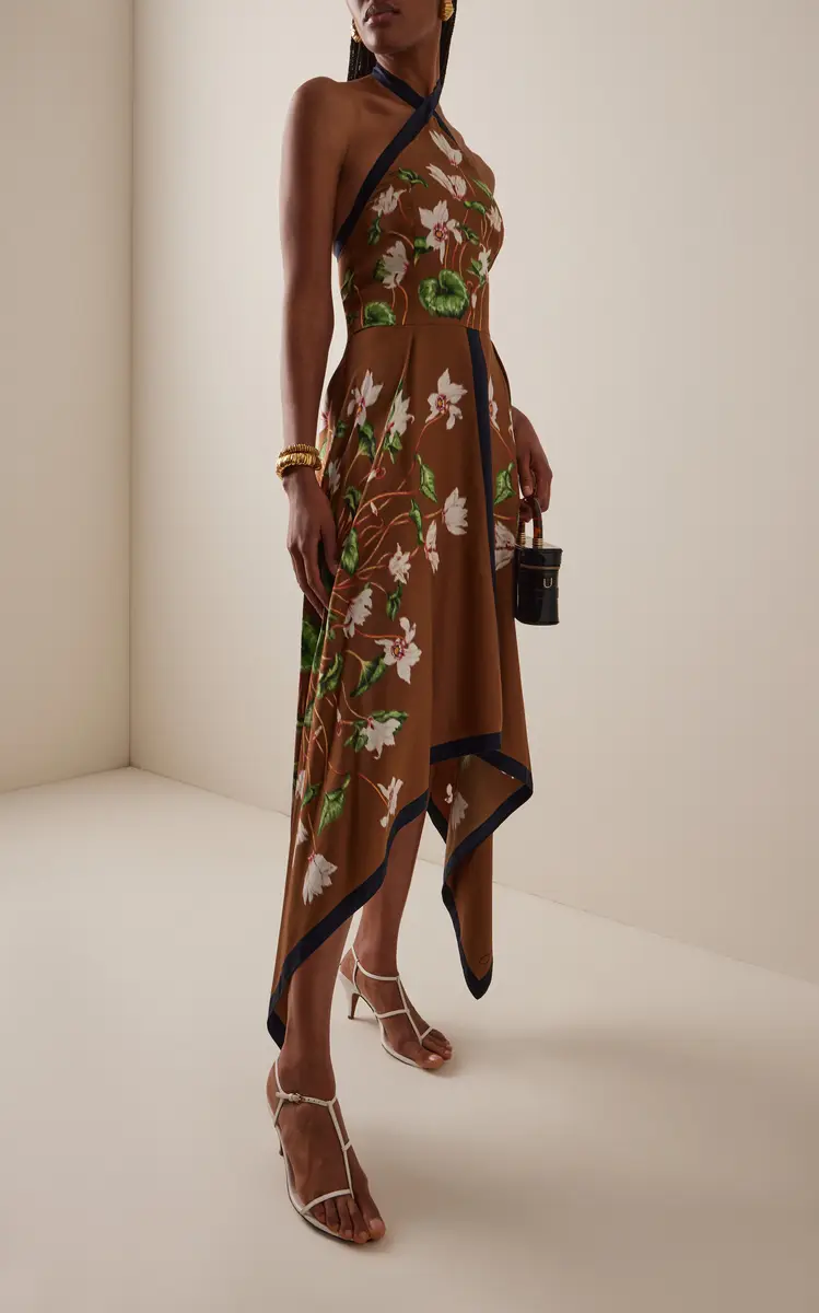Oscar de la Renta Cyclamen Silk Halter Midi Dress | Thumbnail 2 Oscar de la Renta Cyclamen Silk Halter Midi Dress | Thumbnail 2