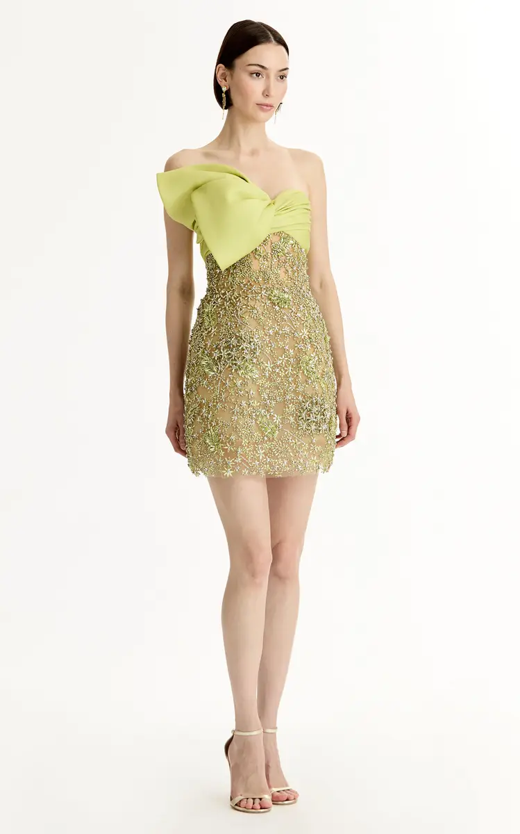 Oscar de la Renta Bow-Detailed Silk Cocktail Mini Dress | Thumbnail 3