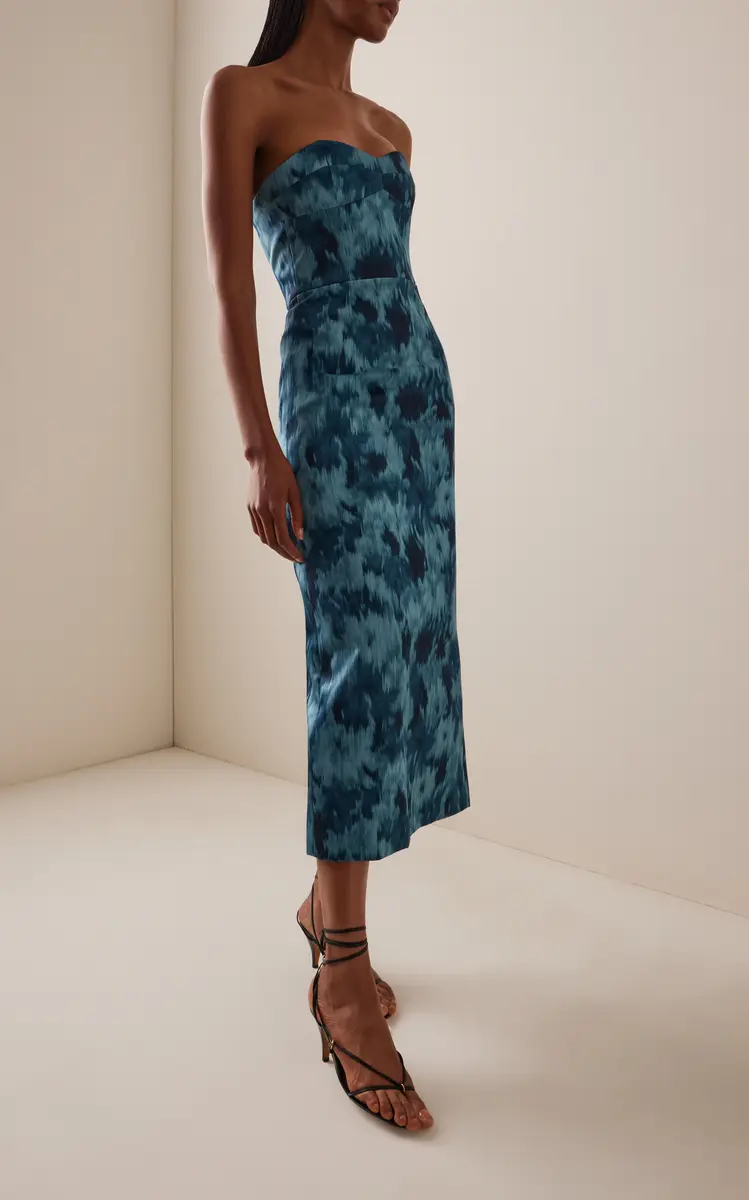 Michael Kors Collection Strapless Bustier Floral Satin Midi Dress | Thumbnail 2 Michael Kors Collection Strapless Bustier Floral Satin Midi Dress | Thumbnail 2
