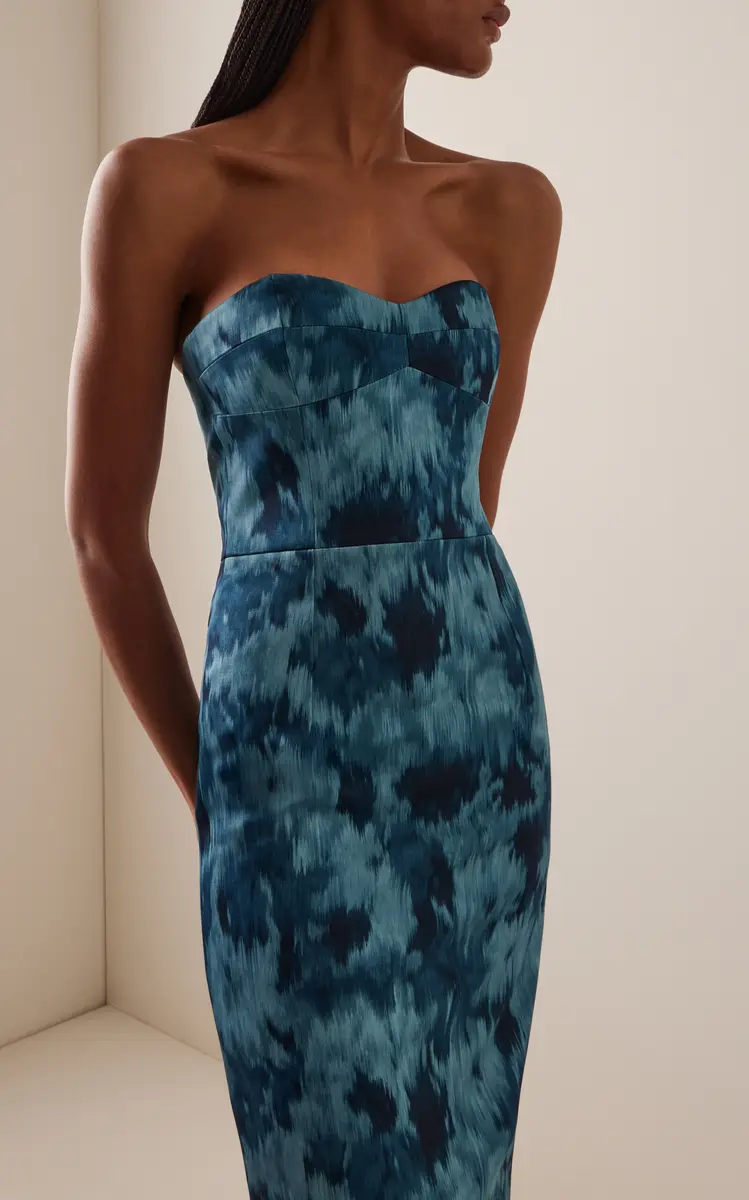 Michael Kors Collection Strapless Bustier Floral Satin Midi Dress | Thumbnail 3 Michael Kors Collection Strapless Bustier Floral Satin Midi Dress | Thumbnail 3
