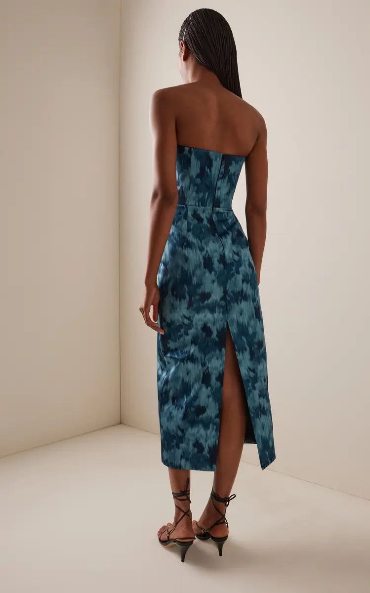 Michael Kors Collection Strapless Bustier Floral Satin Midi Dress | Thumbnail 4 Michael Kors Collection Strapless Bustier Floral Satin Midi Dress | Thumbnail 4