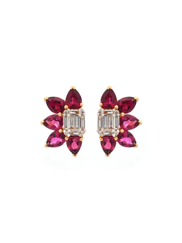 3.30ct Diamond Red Tourmaline 18K Gold Earrings