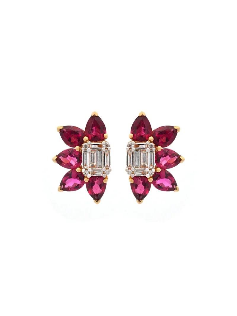 Wish Fine Jewelry 3.30ct Diamond Red Tourmaline 18K Gold Earrings