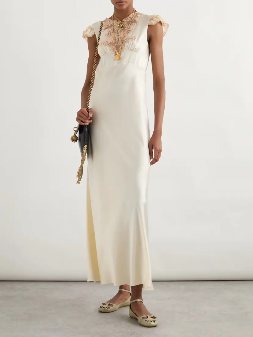Chloé Corded Lace-trimmed Silk-satin Midi Dress | Thumbnail 2 Chloé Corded Lace-trimmed Silk-satin Midi Dress | Thumbnail 2