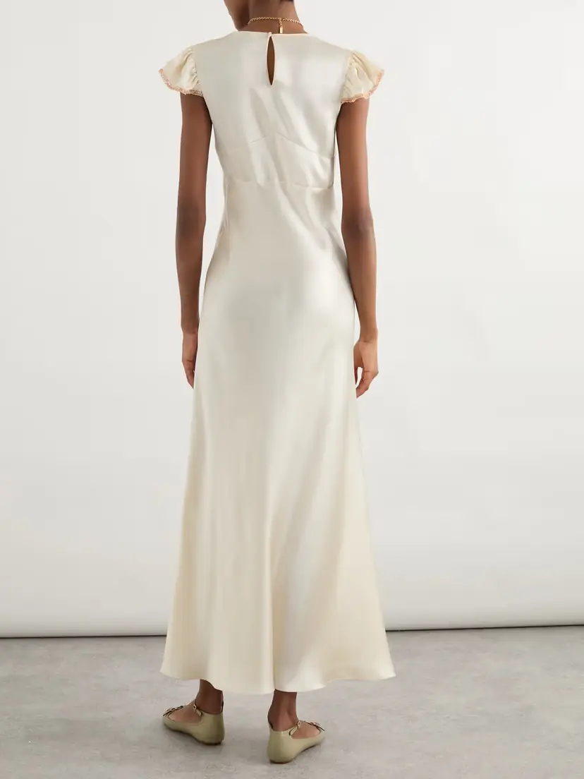 Chloé Corded Lace-trimmed Silk-satin Midi Dress | Thumbnail 3 Chloé Corded Lace-trimmed Silk-satin Midi Dress | Thumbnail 3