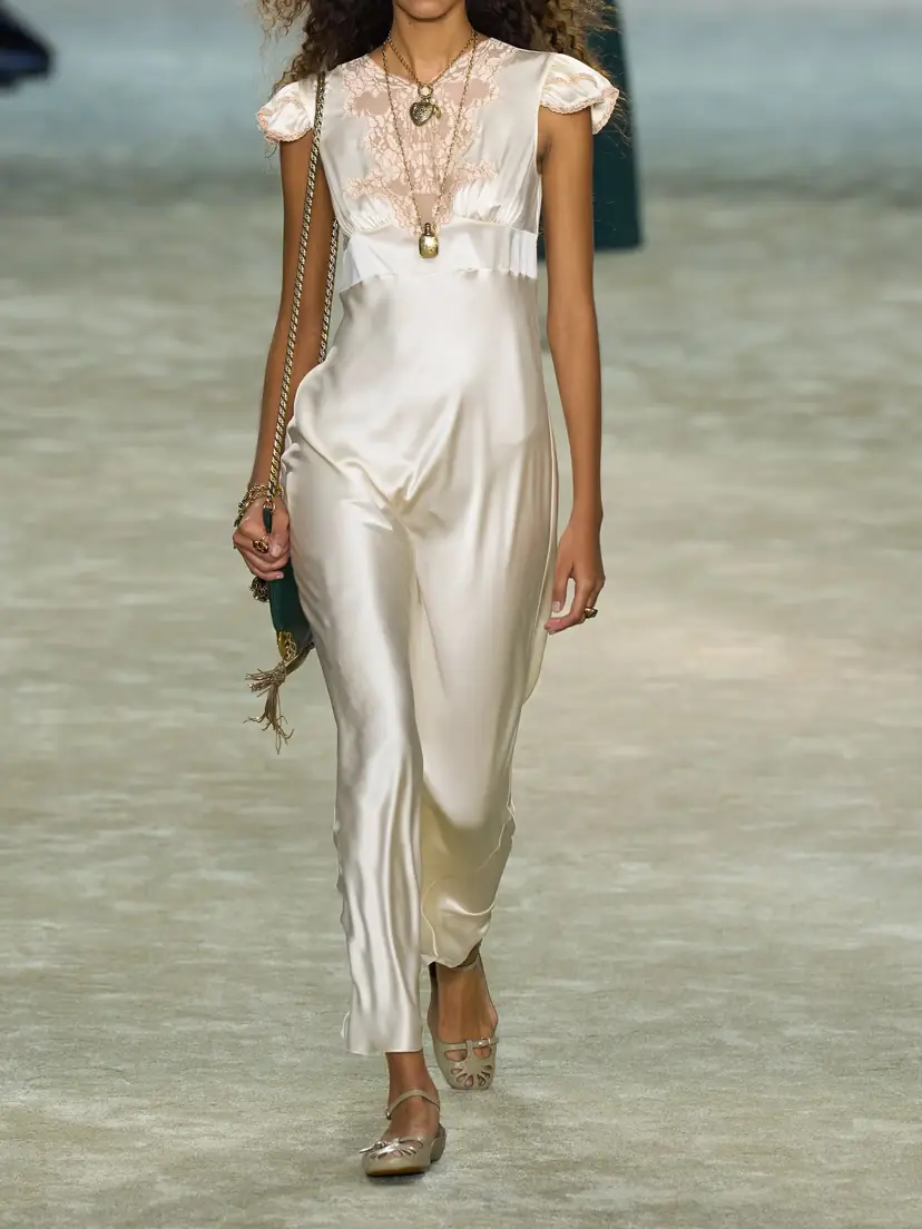 Chloé Corded Lace-trimmed Silk-satin Midi Dress | Thumbnail 4 Chloé Corded Lace-trimmed Silk-satin Midi Dress | Thumbnail 4