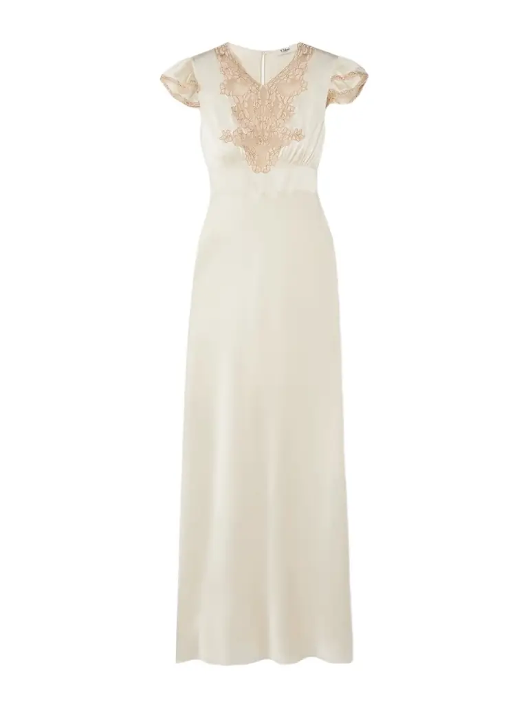 Corded Lace-trimmed Silk-satin Midi Dress