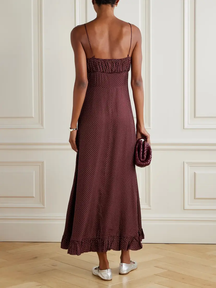 DÔEN Rosaria Gathered Polka-dot Silk-blend Midi Dress | Thumbnail 3 DÔEN Rosaria Gathered Polka-dot Silk-blend Midi Dress | Thumbnail 3