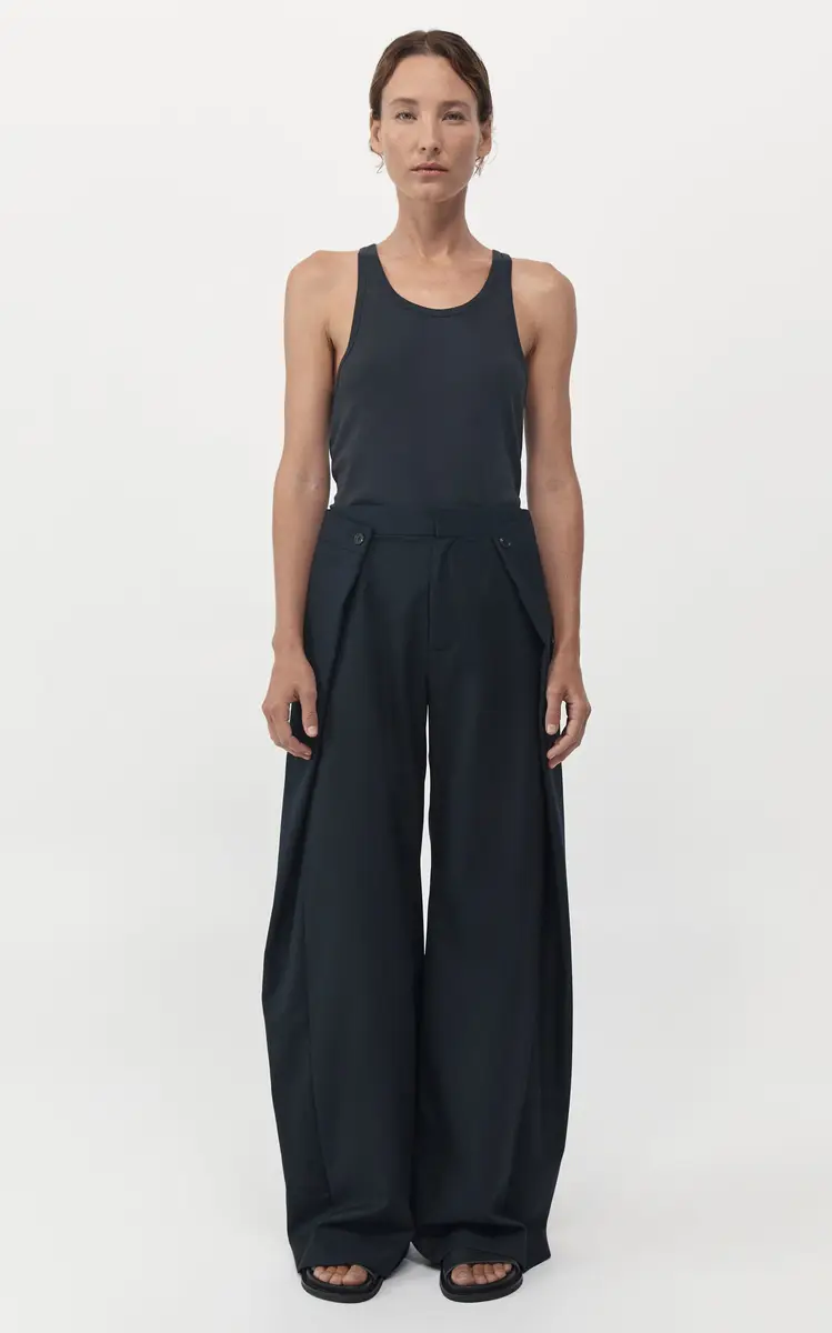 St. Agni Fold-Detailed Wool-Blend Wide-Leg Pants - Black | Thumbnail 2