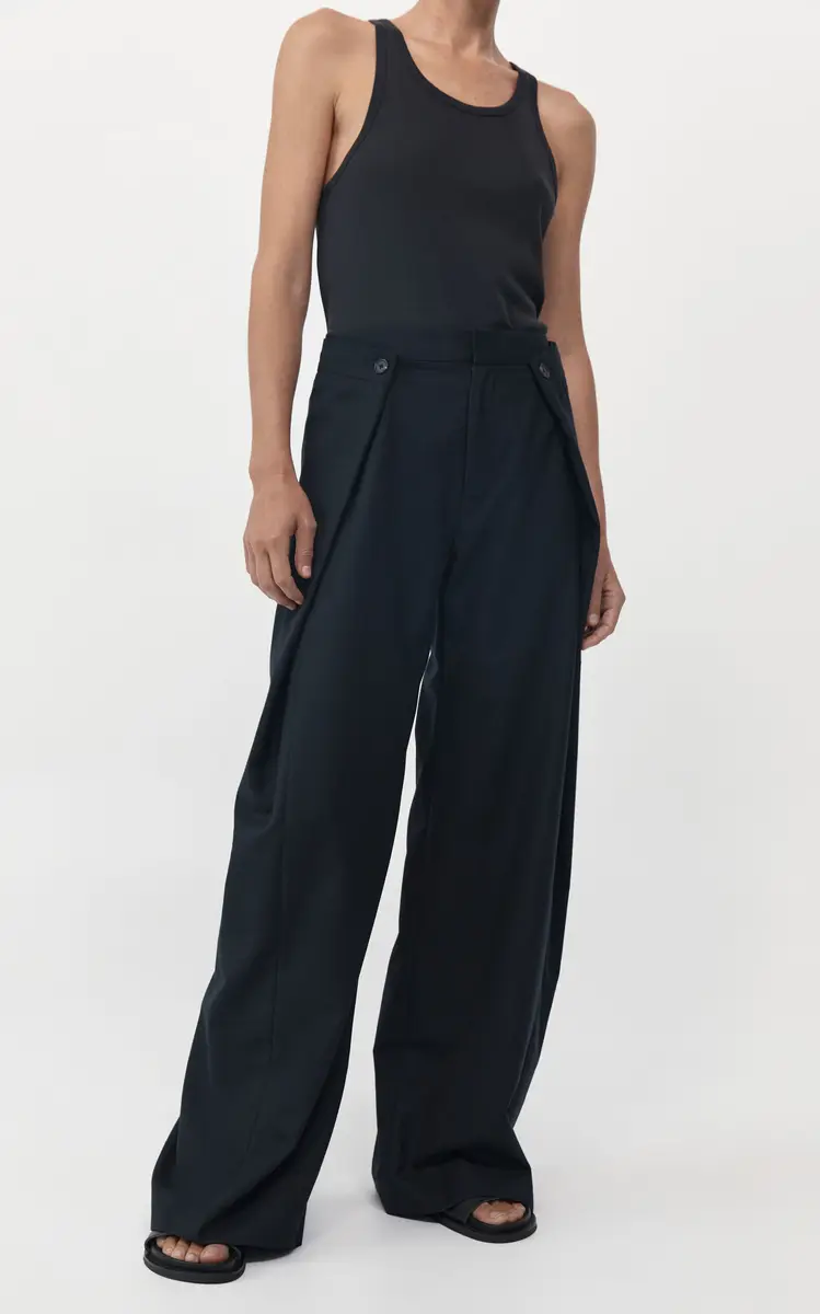 St. Agni Fold-Detailed Wool-Blend Wide-Leg Pants - Black | Thumbnail 7