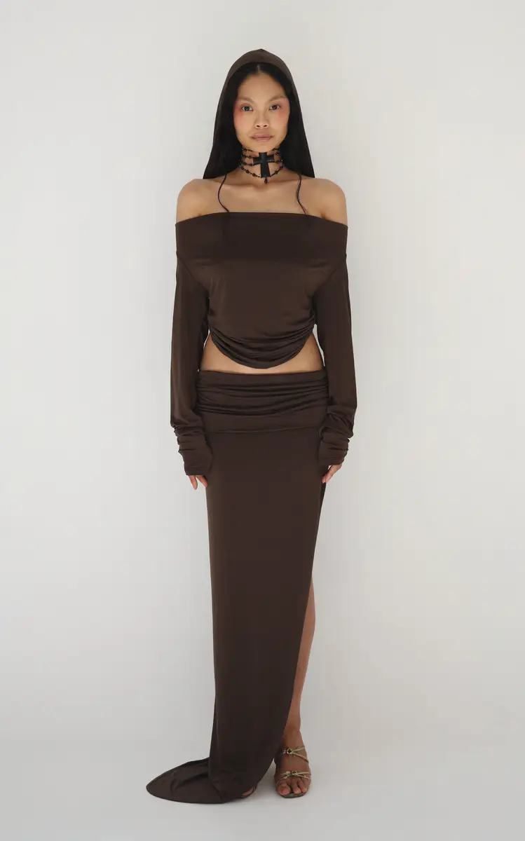 Mirror Palais The Hooded Cowl Top - Brown | Thumbnail 5