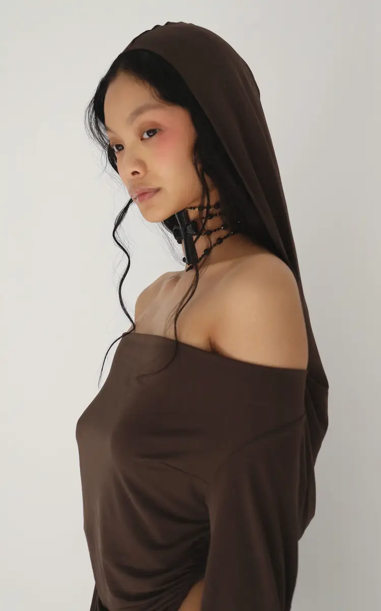 Mirror Palais The Hooded Cowl Top - Brown | Thumbnail 8