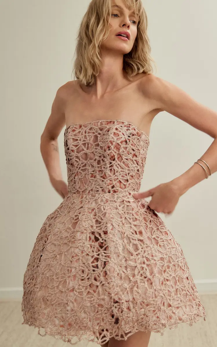 Francesca Miranda Peony Embroidered Silk Blend Mini Dress | Thumbnail 6