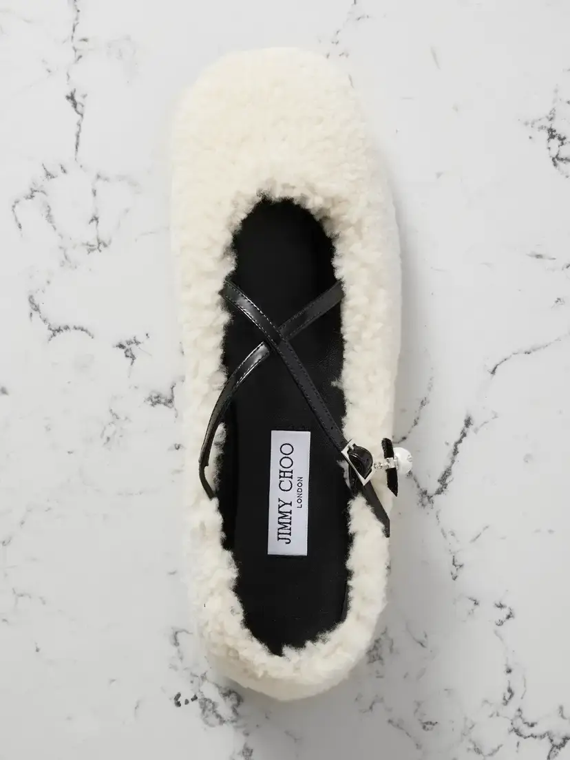 Jimmy Choo Eleri Embellished Patent Leather-trimmed Shearling Ballet Flats | Thumbnail 5 Jimmy Choo Eleri Embellished Patent Leather-trimmed Shearling Ballet Flats | Thumbnail 5