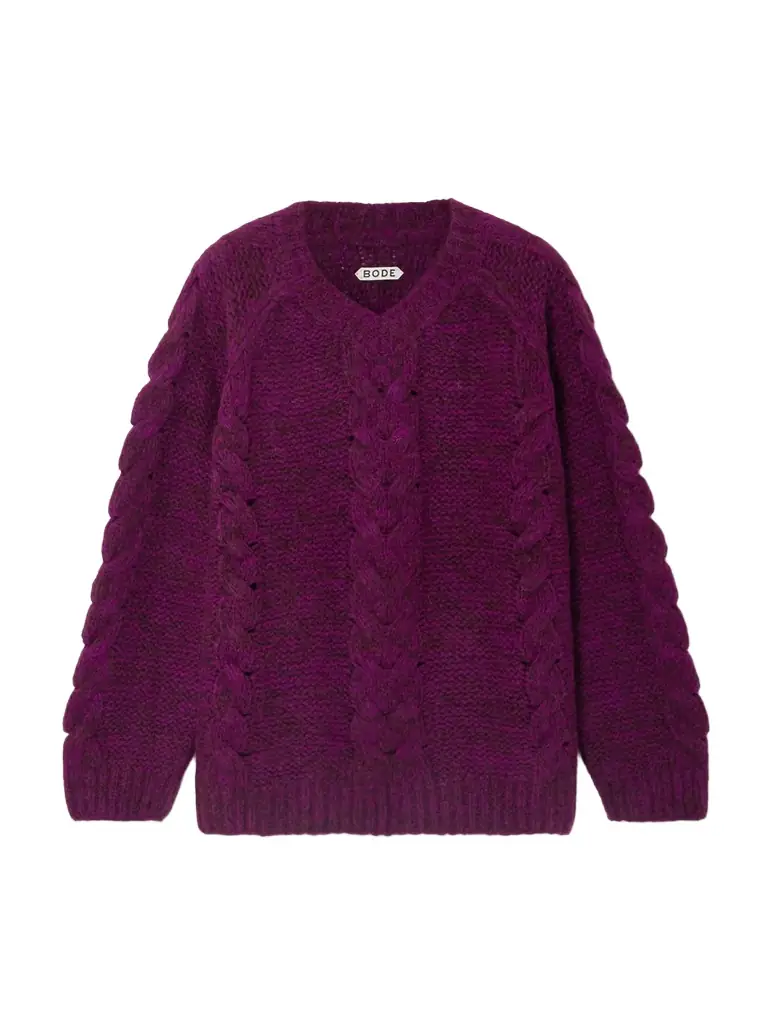 BODE Eiderdown Cable-knit Alpaca, Mohair And Silk-blend Sweater | Image 1 BODE Eiderdown Cable-knit Alpaca, Mohair And Silk-blend Sweater | Image 1