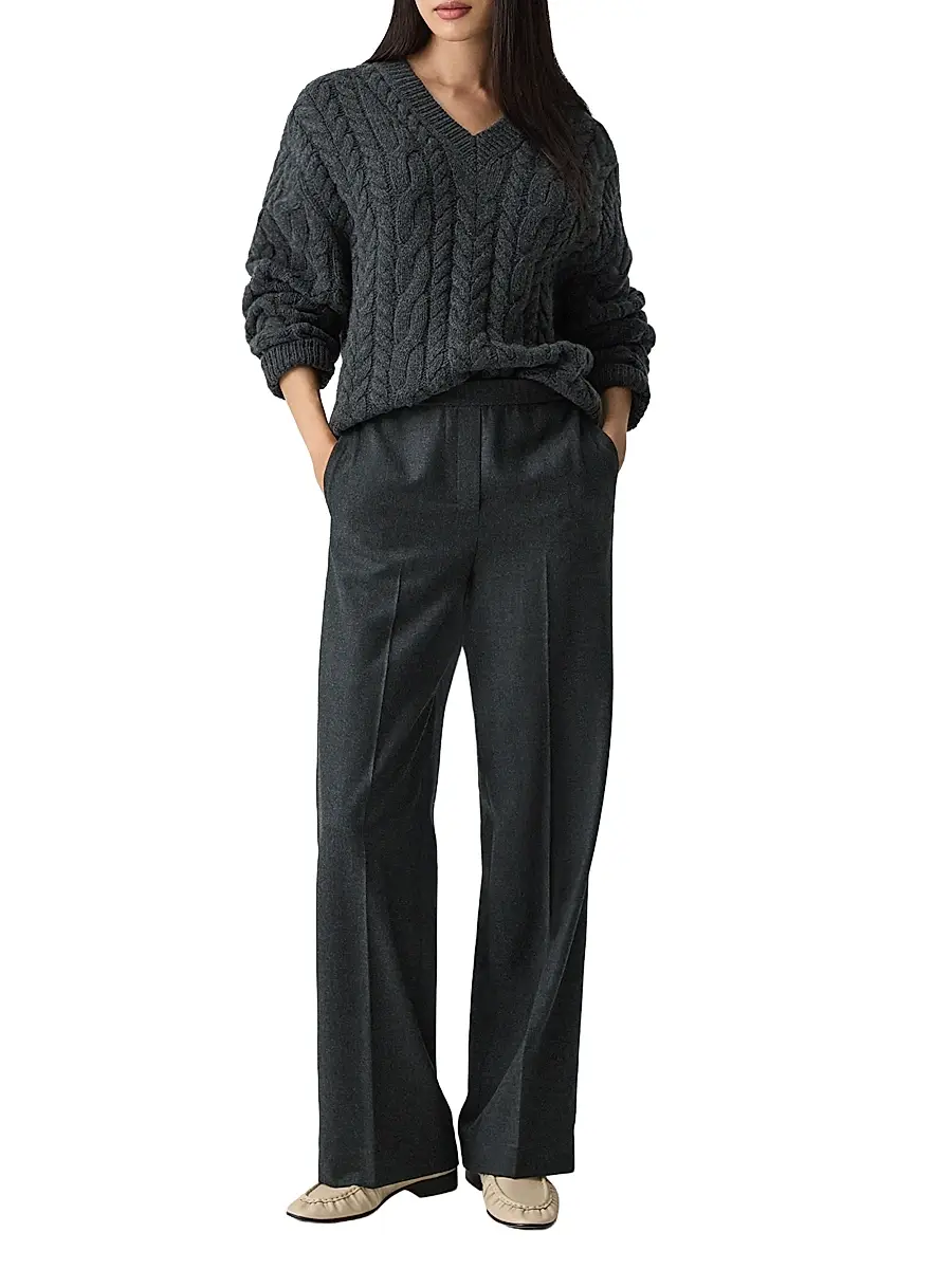 Theory Women's Virgin Wool Wide-Leg Pants | Thumbnail 2 Theory Women's Virgin Wool Wide-Leg Pants | Thumbnail 2