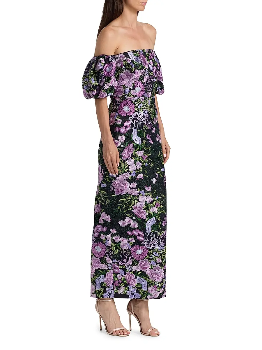 Milly Women's Nene Floral-Embroidered Mesh Off-The-Shoulder Maxi Dress | Thumbnail 4