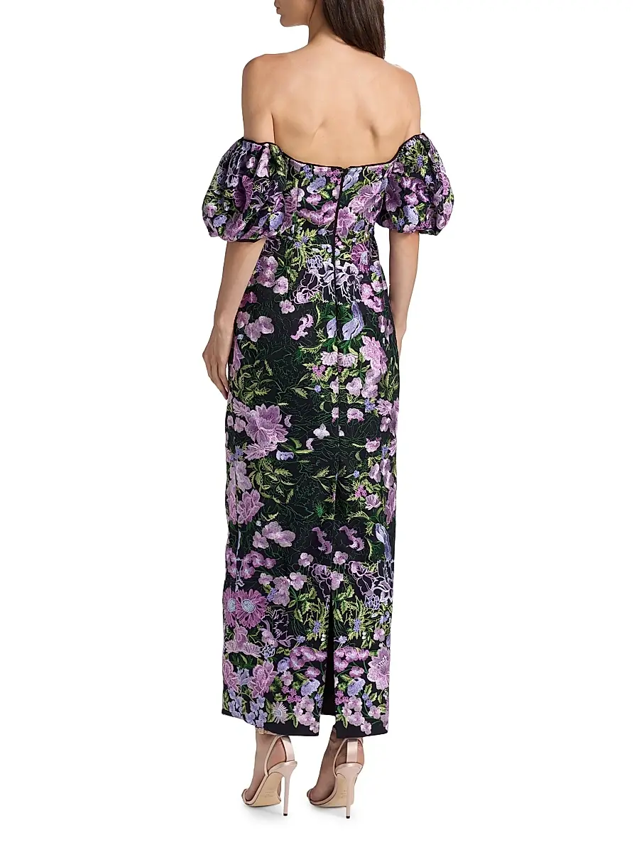 Milly Women's Nene Floral-Embroidered Mesh Off-The-Shoulder Maxi Dress | Thumbnail 5