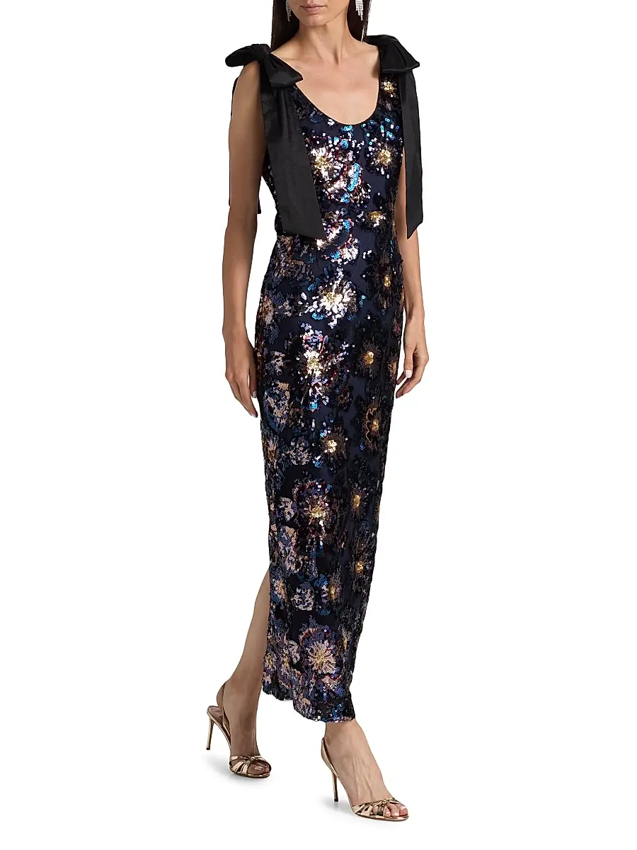 Milly Women's Kyle Bow-Detail Sequined Column Maxi Dress | Thumbnail 2 Milly Women's Kyle Bow-Detail Sequined Column Maxi Dress | Thumbnail 2