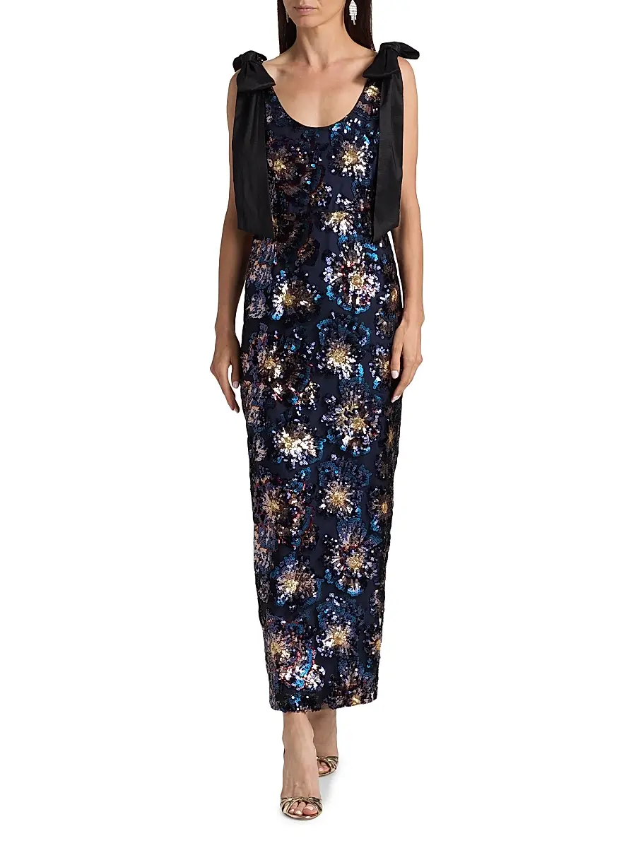 Milly Women's Kyle Bow-Detail Sequined Column Maxi Dress | Thumbnail 3 Milly Women's Kyle Bow-Detail Sequined Column Maxi Dress | Thumbnail 3