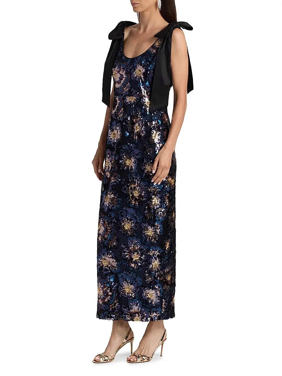 Milly Women's Kyle Bow-Detail Sequined Column Maxi Dress | Thumbnail 4 Milly Women's Kyle Bow-Detail Sequined Column Maxi Dress | Thumbnail 4