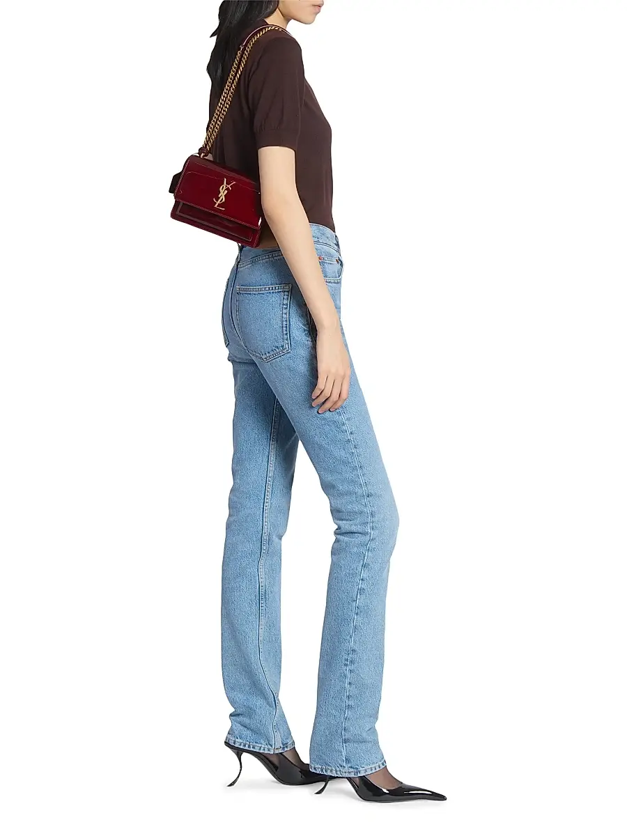 Saint Laurent Women's Sunset Small Shoulder Bag in Patent Leather - Gloss Burgundy | Thumbnail 2 Saint Laurent Women's Sunset Small Shoulder Bag in Patent Leather - Gloss Burgundy | Thumbnail 2