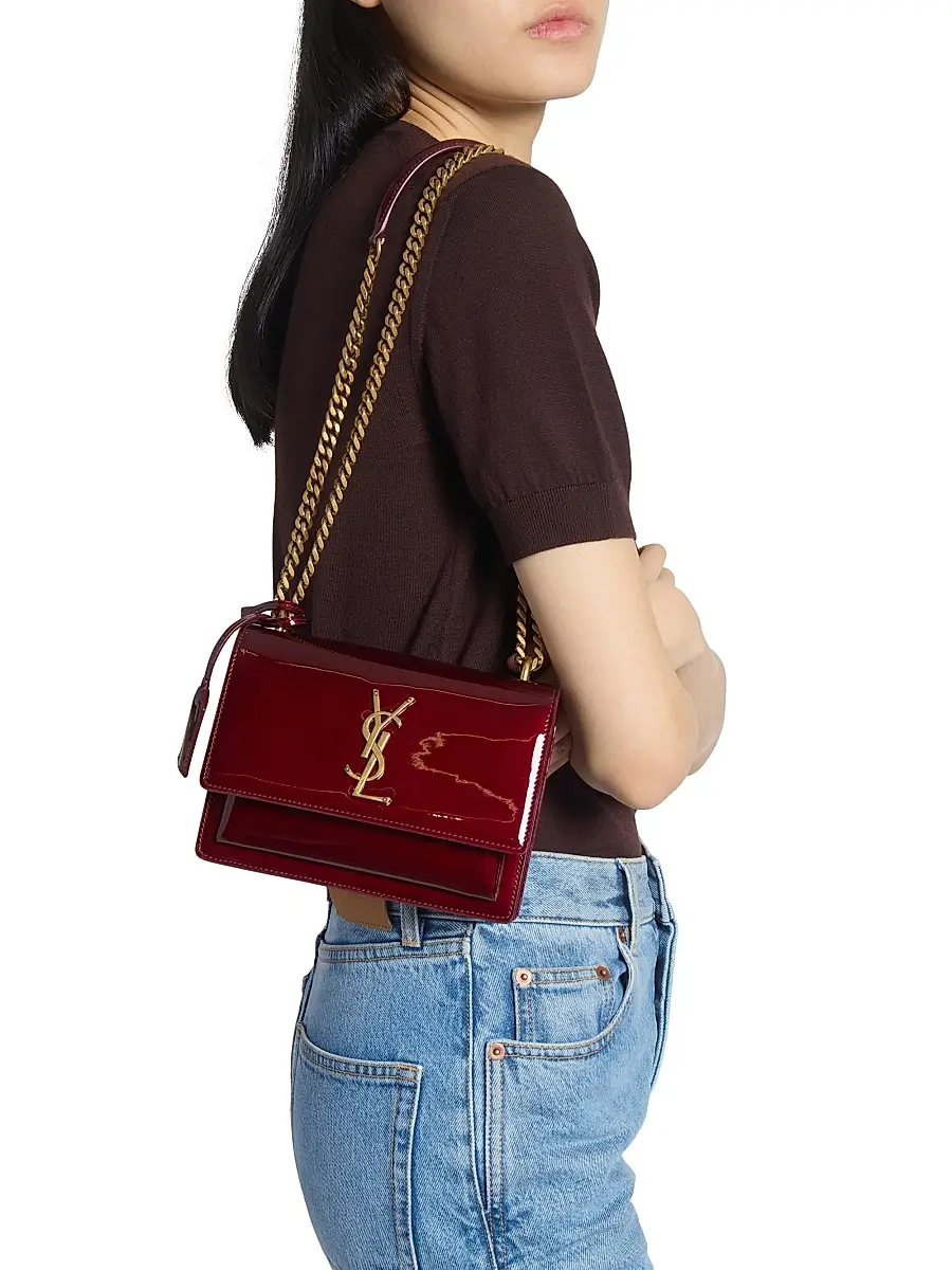 Saint Laurent Women's Sunset Small Shoulder Bag in Patent Leather - Gloss Burgundy | Thumbnail 3 Saint Laurent Women's Sunset Small Shoulder Bag in Patent Leather - Gloss Burgundy | Thumbnail 3