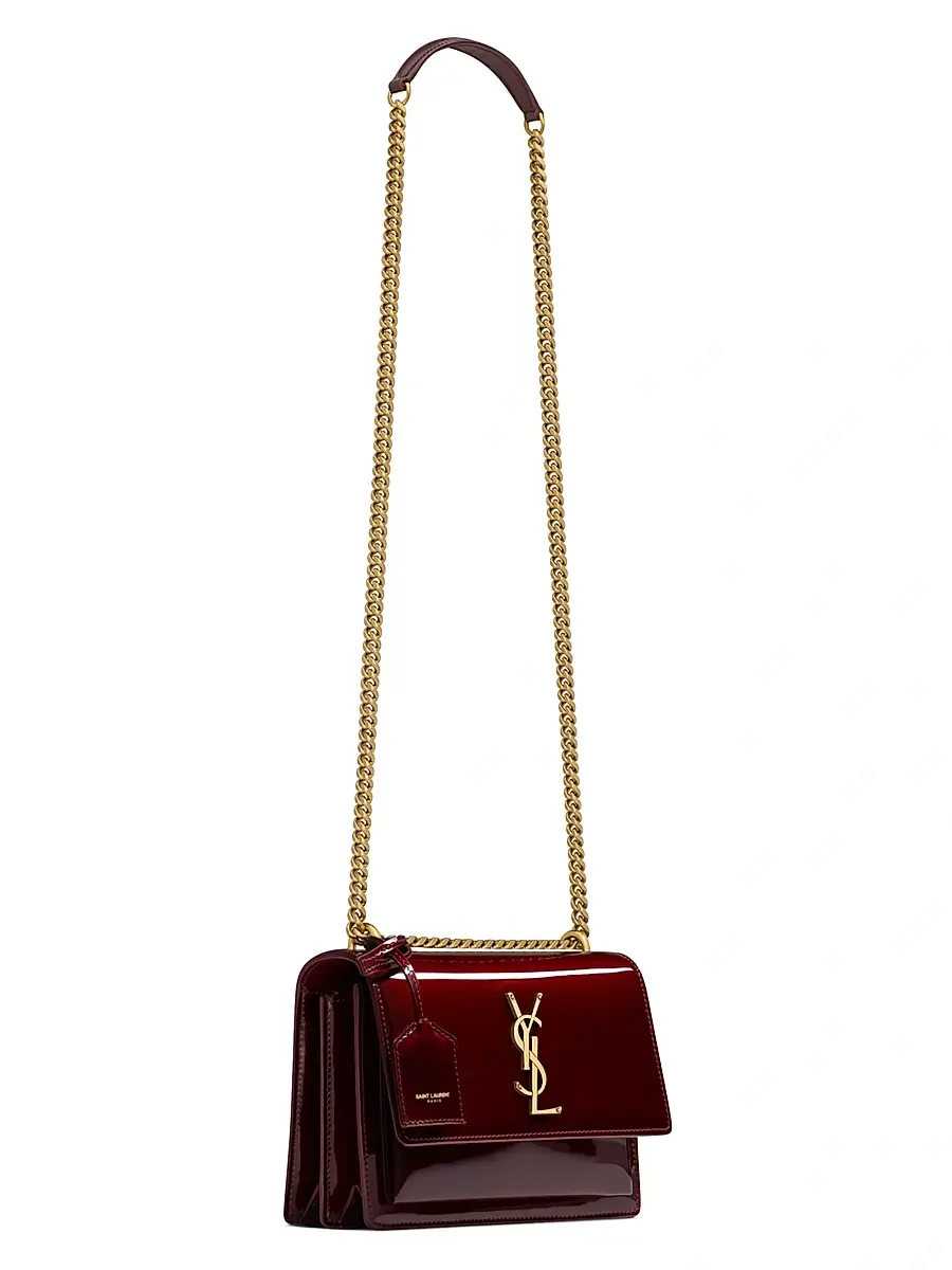 Saint Laurent Women's Sunset Small Shoulder Bag in Patent Leather - Gloss Burgundy | Thumbnail 7 Saint Laurent Women's Sunset Small Shoulder Bag in Patent Leather - Gloss Burgundy | Thumbnail 7