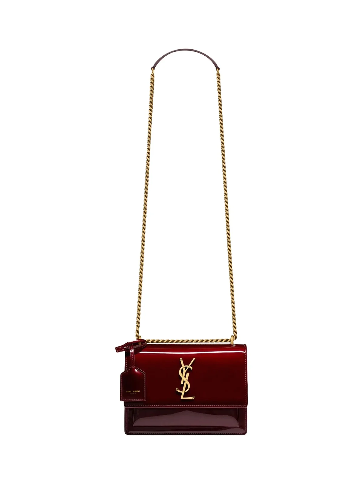 Saint Laurent Women's Sunset Small Shoulder Bag in Patent Leather - Gloss Burgundy