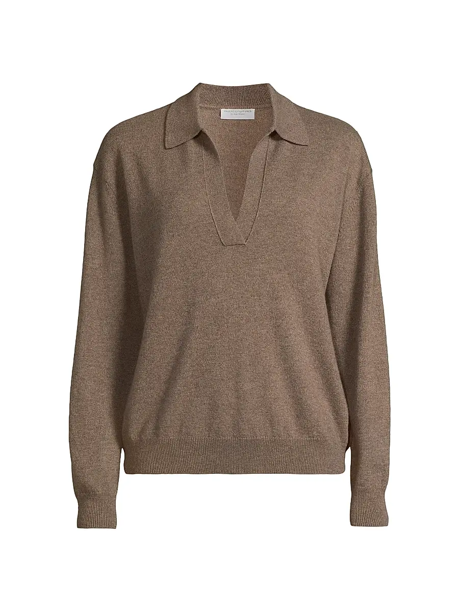 Majestic Filatures Women's Cashmere Seamless Polo Sweater - Bison | Image 1 Majestic Filatures Women's Cashmere Seamless Polo Sweater - Bison | Image 1