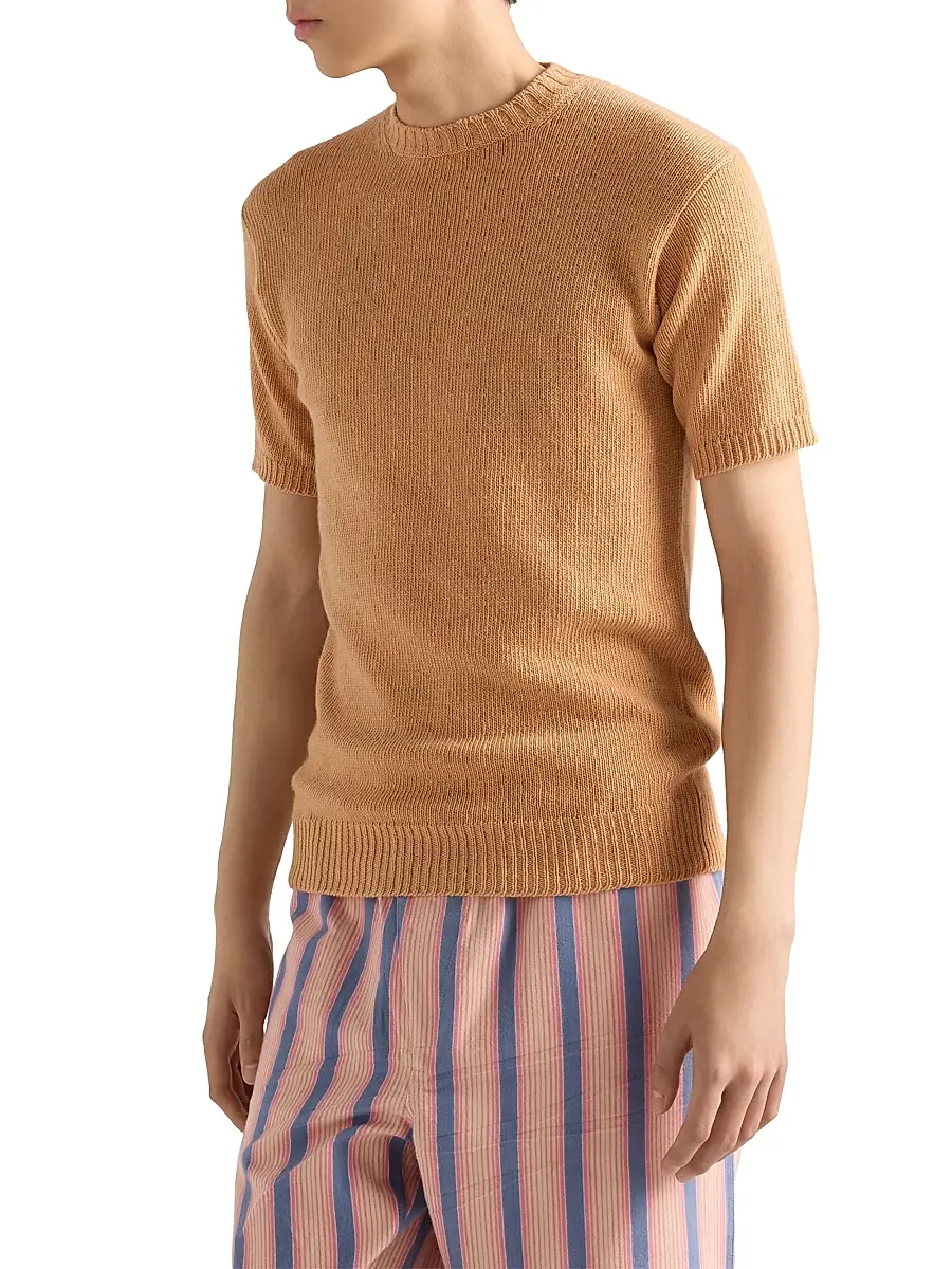 Prada Men's Short-Sleeved Wool and Cashmere Sweater - Beige | Thumbnail 2