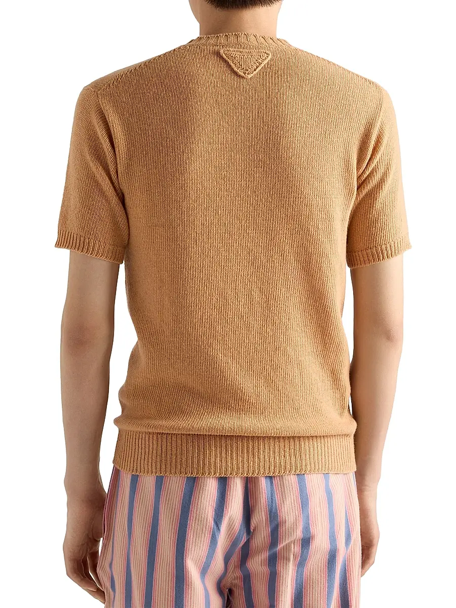 Prada Men's Short-Sleeved Wool and Cashmere Sweater - Beige | Thumbnail 3