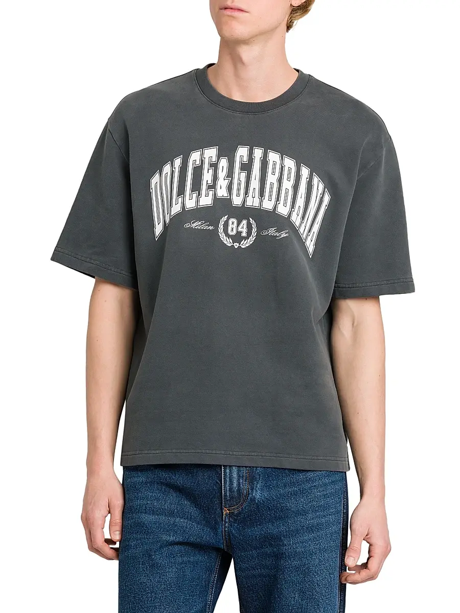 Dolce & Gabbana Men's Logo Cotton Crewneck T-Shirt - Grigioscurissimo | Thumbnail 3 Dolce & Gabbana Men's Logo Cotton Crewneck T-Shirt - Grigioscurissimo | Thumbnail 3