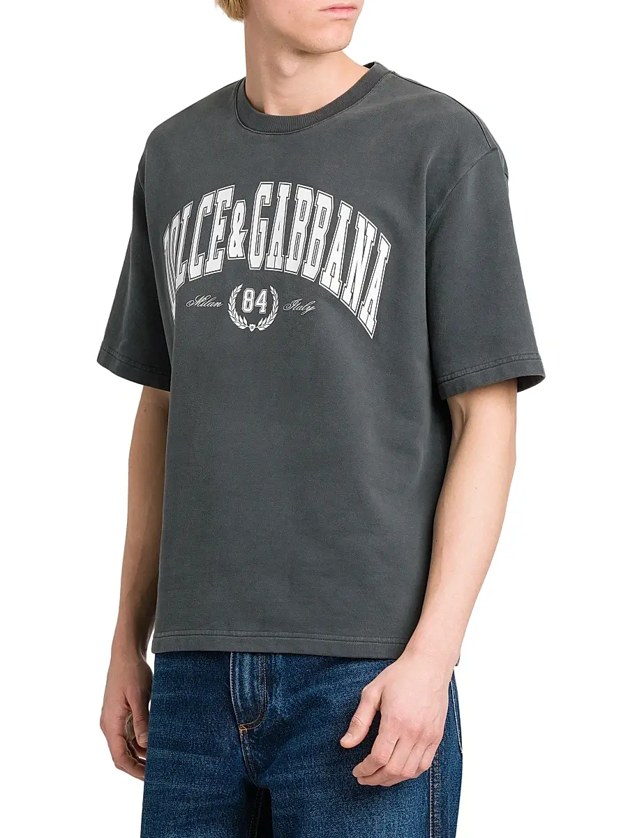 Dolce & Gabbana Men's Logo Cotton Crewneck T-Shirt - Grigioscurissimo | Thumbnail 4 Dolce & Gabbana Men's Logo Cotton Crewneck T-Shirt - Grigioscurissimo | Thumbnail 4