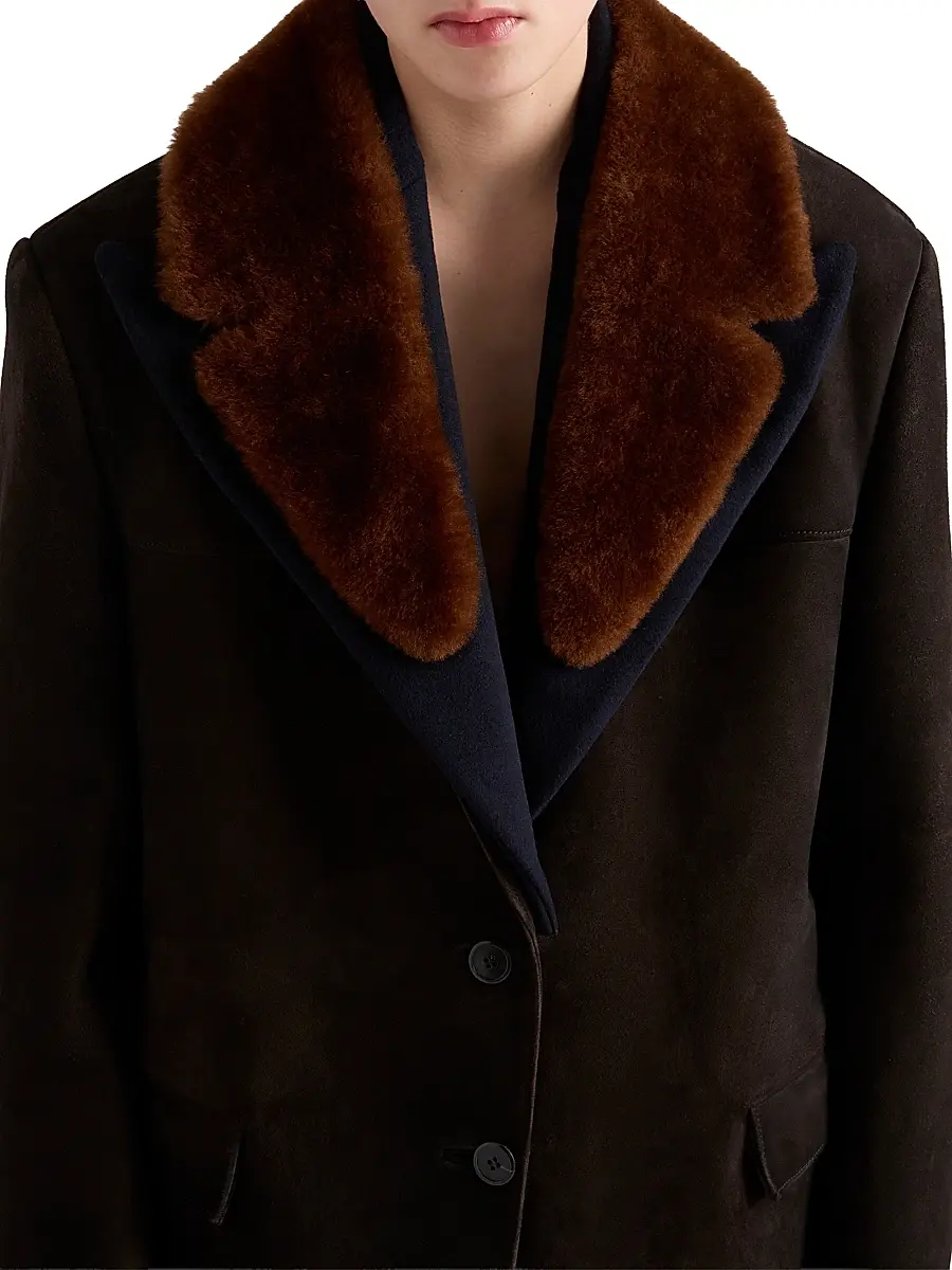 Prada Women's Suede and Shearling Caban Jacket - Brown | Thumbnail 4