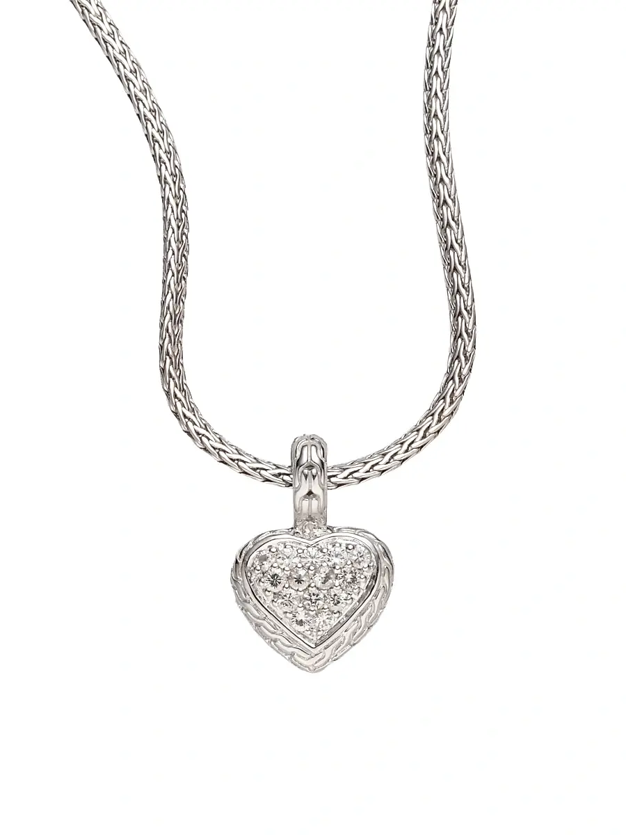John Hardy Women's White Sapphire & Sterling Silver Heart Pendant Necklace - Silver | Image 1 John Hardy Women's White Sapphire & Sterling Silver Heart Pendant Necklace - Silver | Image 1