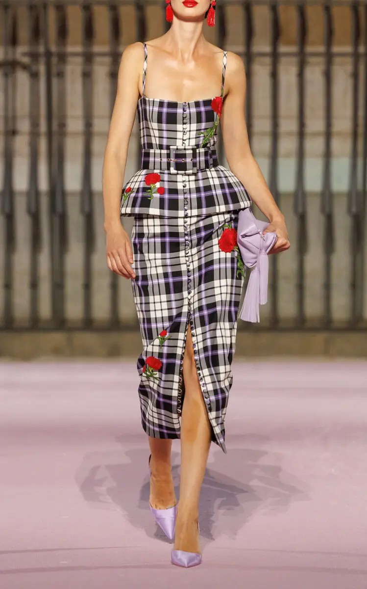 Carolina Herrera Trompe L'Oeil Check Plaid Stretch-Wool Midi Dress | Thumbnail 2