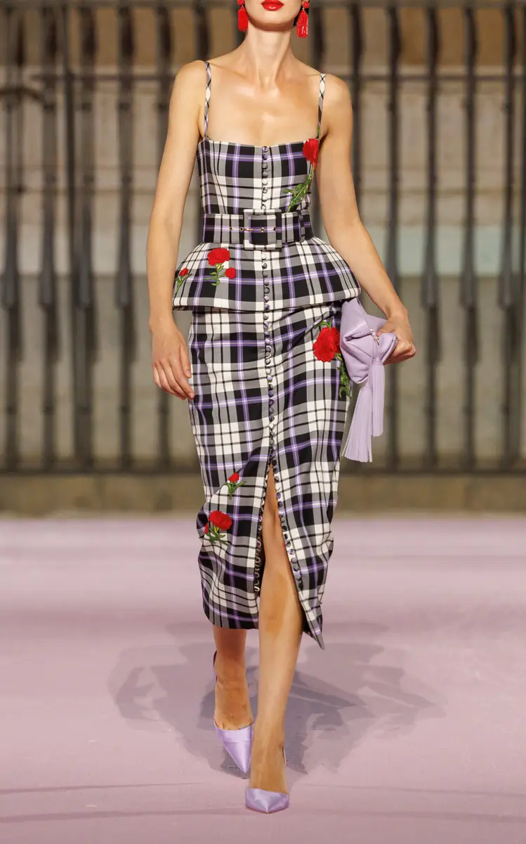 Carolina Herrera Trompe L'Oeil Check Plaid Stretch-Wool Midi Dress | Thumbnail 3