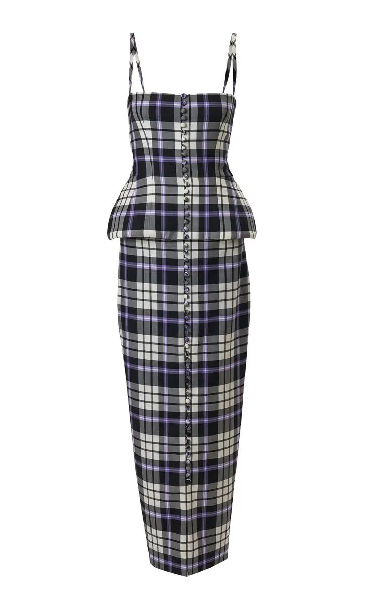 Carolina Herrera Trompe L'Oeil Check Plaid Stretch-Wool Midi Dress | Thumbnail 6