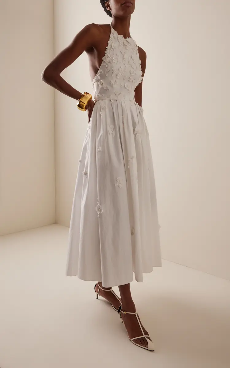 Carolina Herrera Embroidered Cotton Midi Halter Dress | Thumbnail 2 Carolina Herrera Embroidered Cotton Midi Halter Dress | Thumbnail 2