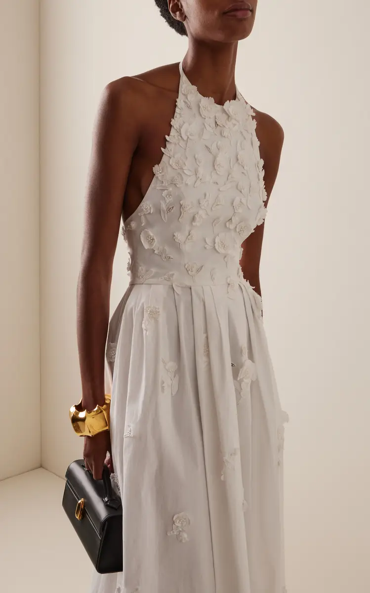 Carolina Herrera Embroidered Cotton Midi Halter Dress | Thumbnail 3 Carolina Herrera Embroidered Cotton Midi Halter Dress | Thumbnail 3