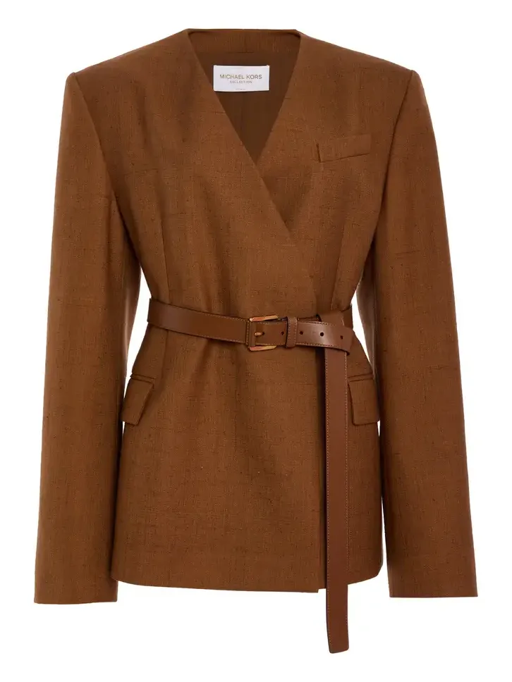 Michael Kors Collection Belted Silk-Canvas Blazer