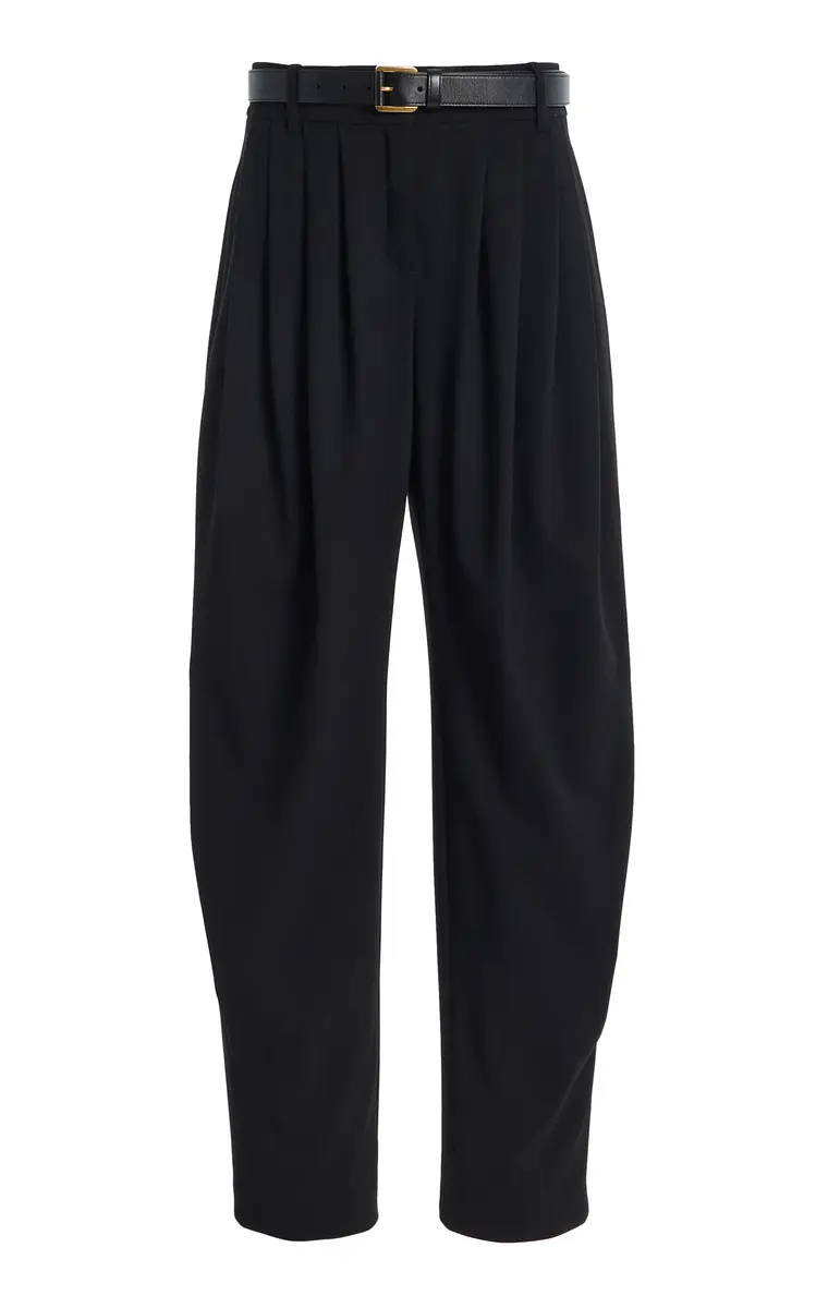 Pleated Stretch Tissue Wool Crepe Barrel Pants - Black Pleated Stretch Tissue Wool Crepe Barrel Pants - Black