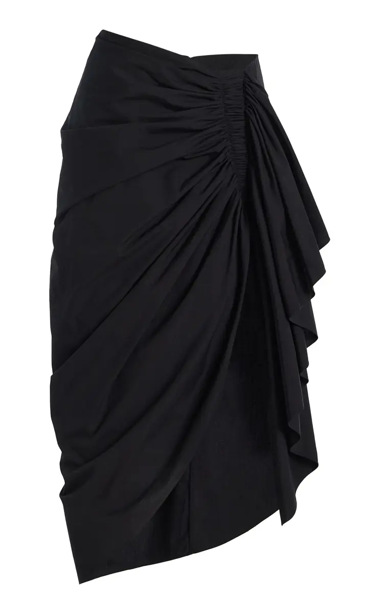 Michael Kors Collection Ruched Washed Cotton-Poplin Pareo Midi Skirt | Thumbnail 6