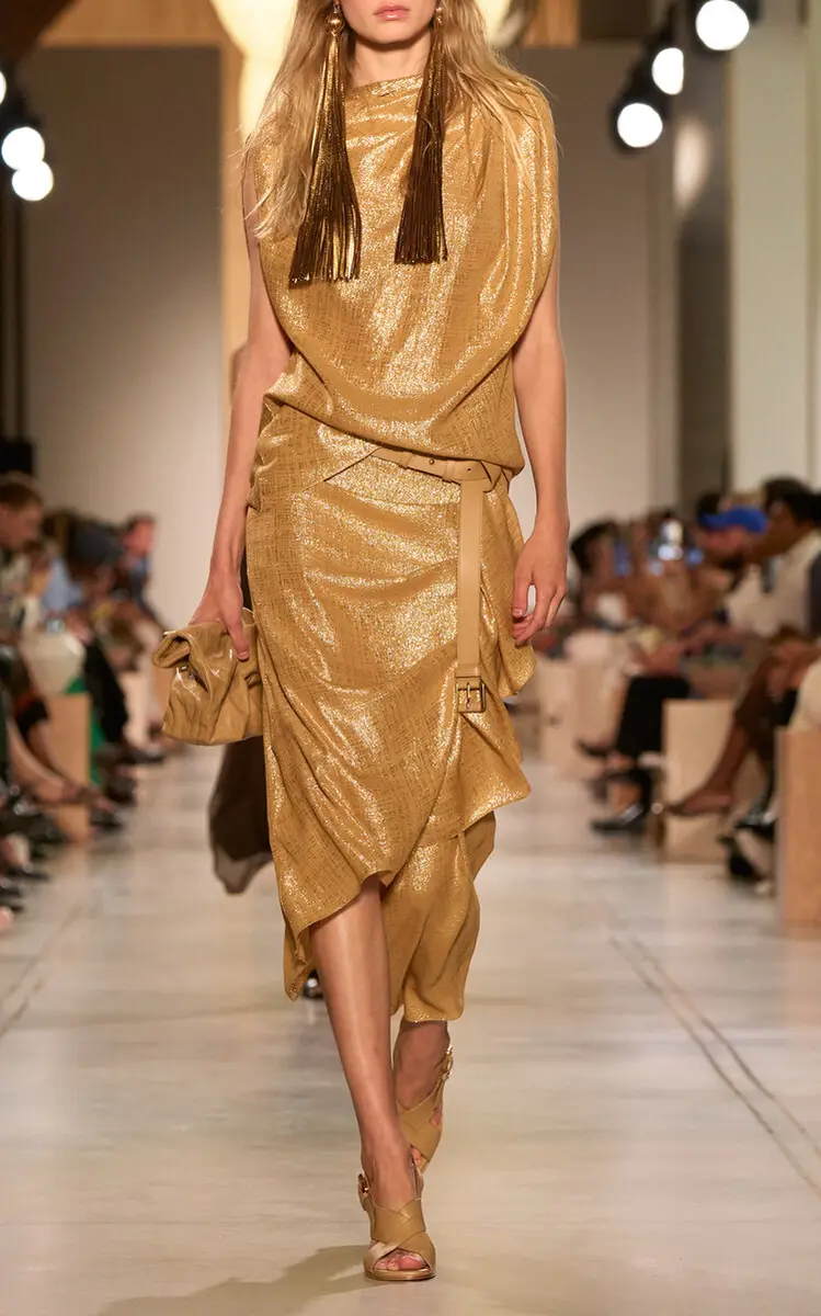 Michael Kors Collection Asymmetric Georgette Lamé Midi Skirt | Thumbnail 2