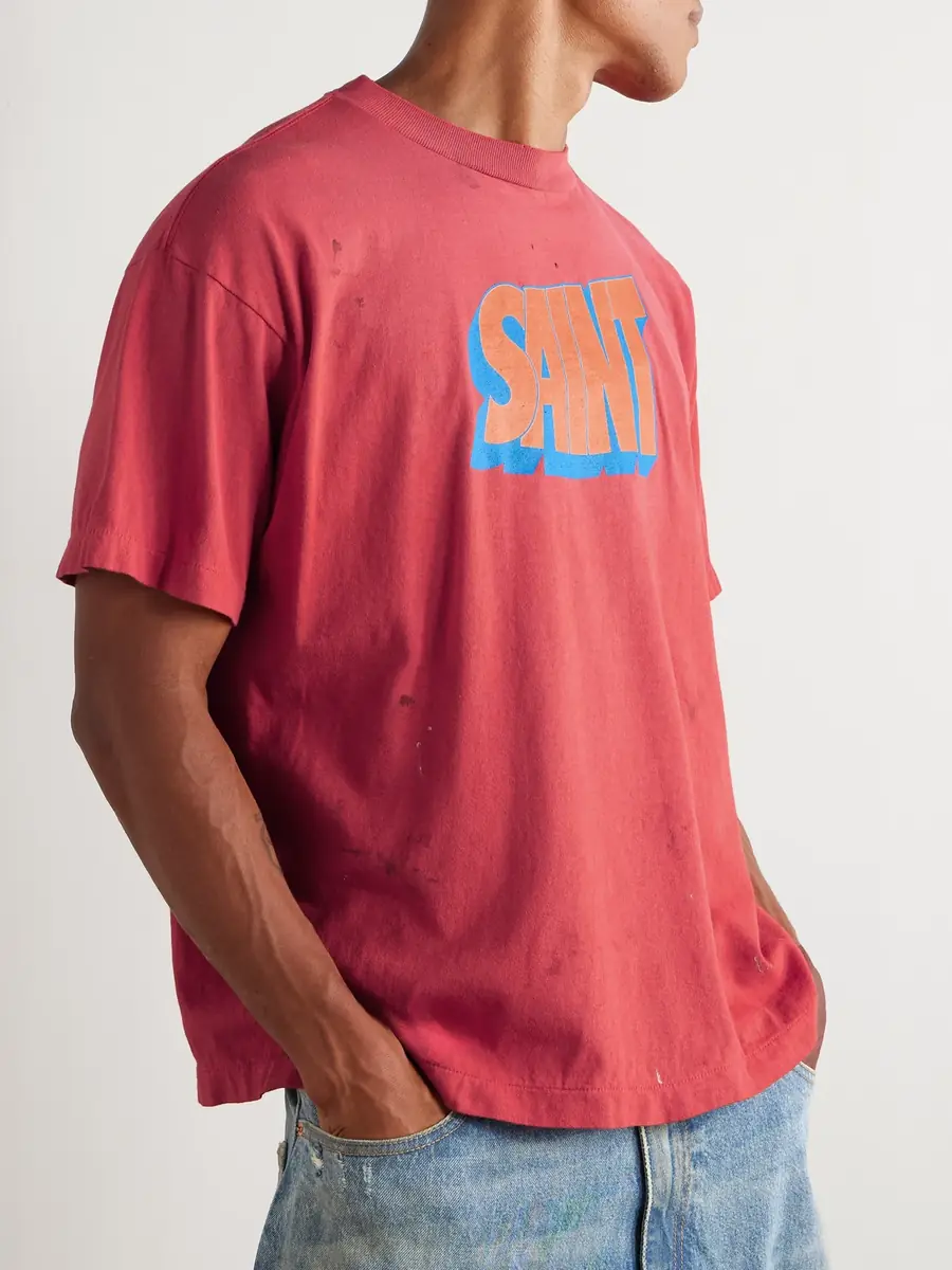 SAINT Mxxxxxx Logo-Print Distressed Cotton-Jersey T-Shirt - Men | Thumbnail 3 SAINT Mxxxxxx Logo-Print Distressed Cotton-Jersey T-Shirt - Men | Thumbnail 3