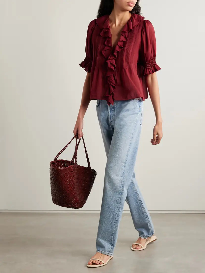 DÔEN Henri Lace-trimmed Ruffled Pintucked Organic Cotton-voile Blouse | Thumbnail 2 DÔEN Henri Lace-trimmed Ruffled Pintucked Organic Cotton-voile Blouse | Thumbnail 2
